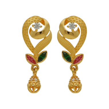 Leaf Pattern Trendy Gold Earrings With Beads